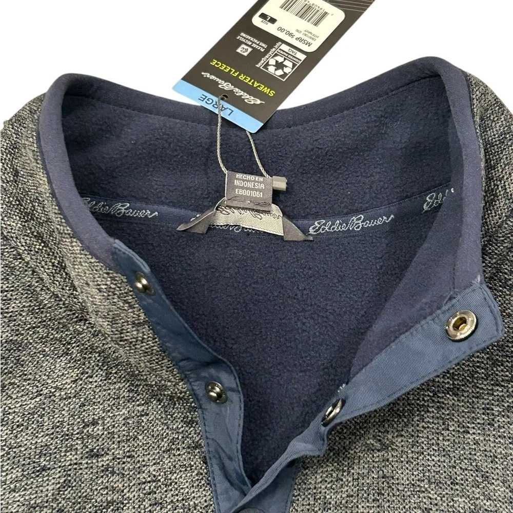 Eddie Bauer Blue and Gray Button-Up Pullover L NWT - Picture 2 of 7